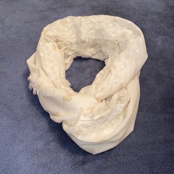 American Eagle Outfitters White Metallic Gold Polka Dot Infinity Scarf
